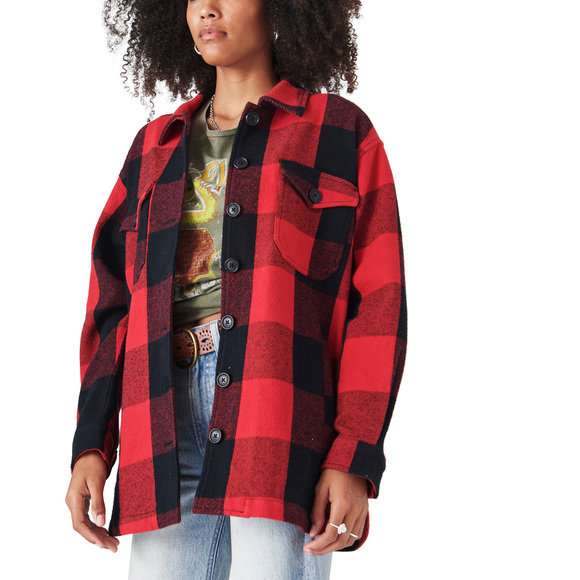 Lucky Brand Plaid Oversized Shirt Jacket - Red Multi - Picture 3 of 3